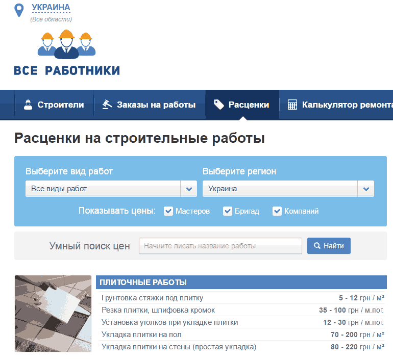 строительные расценки