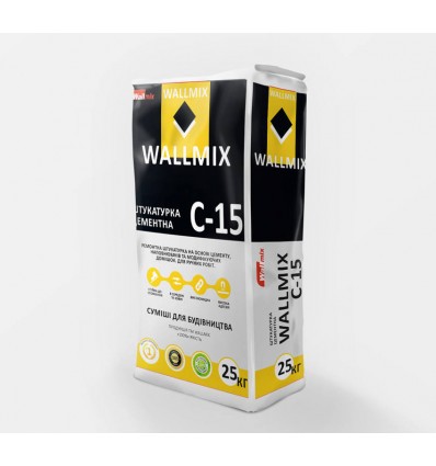 Wallmix C-15 штукатурка цементная для внутренних и наружных работ, 25кг