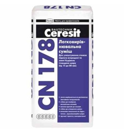 Стяжка Ceresit CN-178 легковыравнивающая стяжка (15-80 мм), 25кг